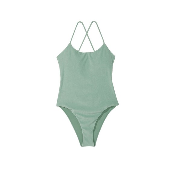 NWT Victoria's Secret Swim XL Essential Green Terry Strappy Back Scoop Swimsuit - Picture 3 of 8